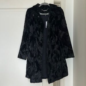 NWT- Black faux fur LS Persian Coat.